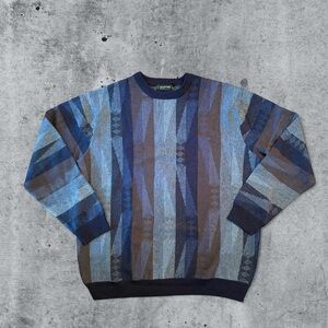 Cotton Reel Mens Sweater Size M Stripe Knit Merino Wool Stretch Geometric Y2K